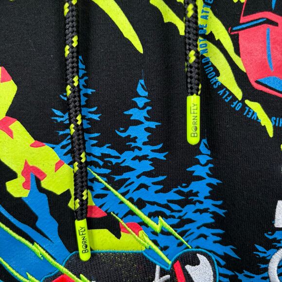 Born Fly Black Diamond Fly Hoodie Mens Large Neon Graphic Ski Theme - Picture 3 of 9